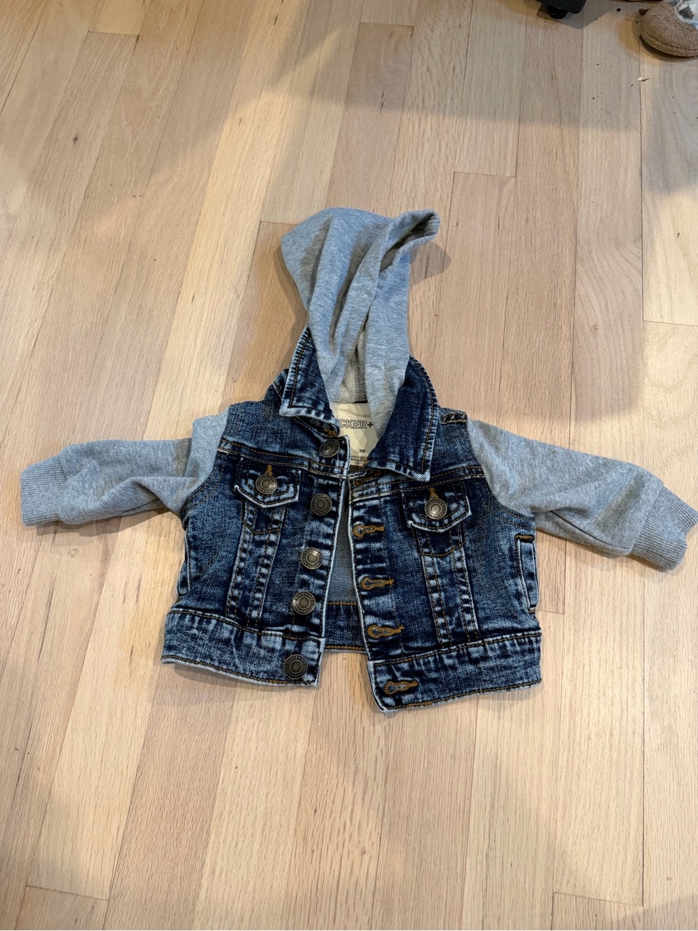 Tucker + Tate Dark Wash Denim Jacket with Gray Hooded Sleeves